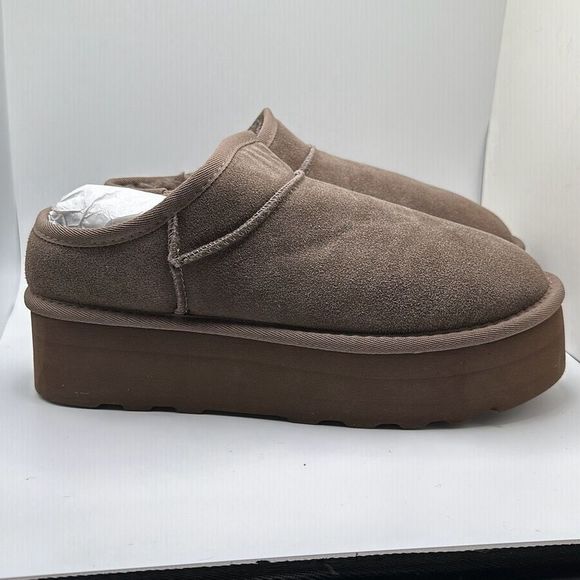 CUSHIONAIRE Women's Genuine Suede Cozy Mule Platform +Memory Foam 11 TAUPE - Picture 1 of 7